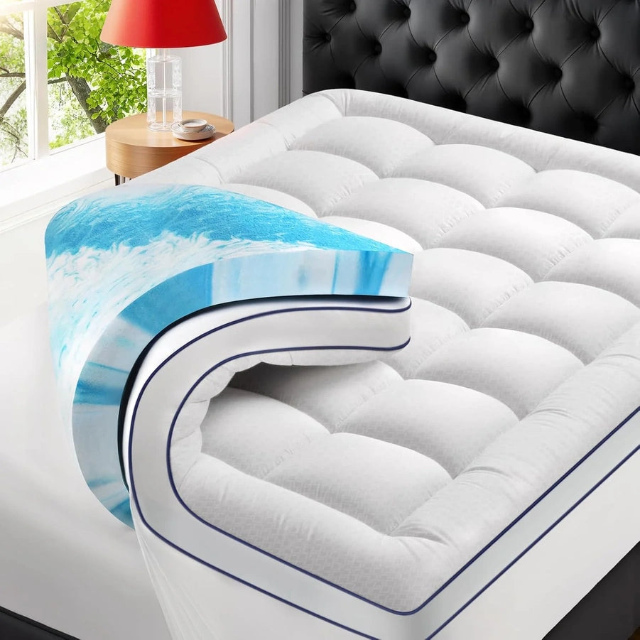 Premium Dual Layer 4 In. Memory Foam Mattress Topper, 2 In. Gel Memory Foam And 2 In. Pillow Top Mattress Pad Cover For Back Pain