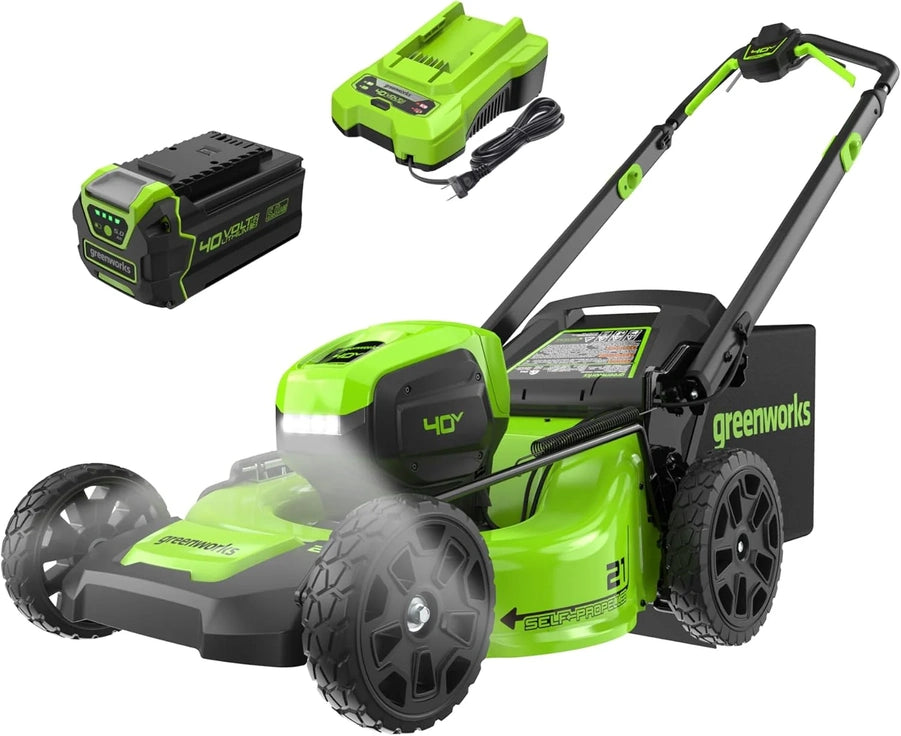 Greenworks 40V 21 In. Self-Propelled Cordless Lawn Mower Brushless Motor, 5.0Ah Battery