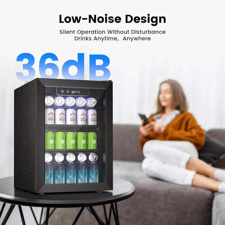 Beverage Refrigerator Cooler 126 Can Mini Fridge Glass Door For Drinks Soda Beer Wine Refrigerator