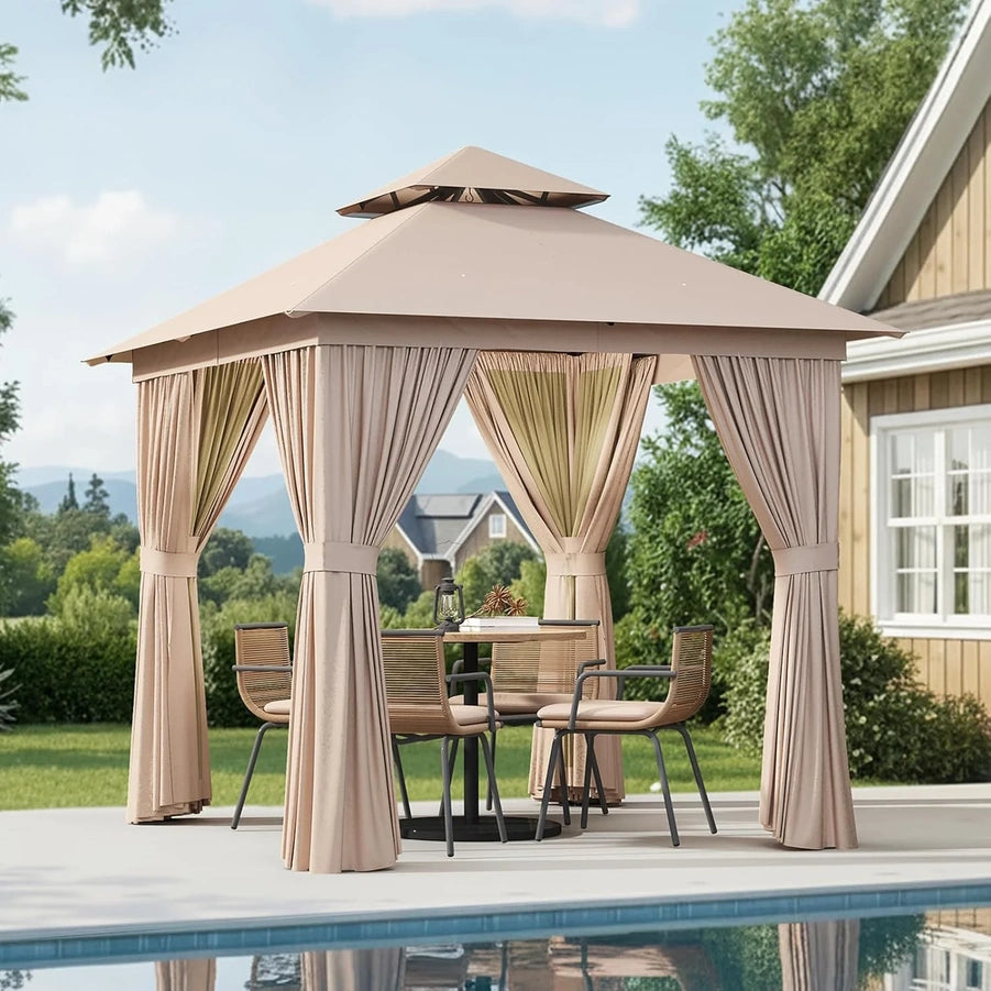 Aoxun Outdoor Gazebo For Patio 10x12, Metal Frame Canopy With Double Roofs