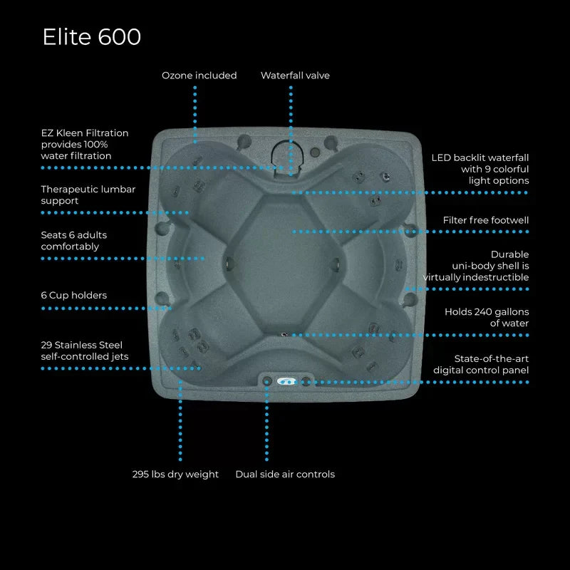 AquaRest Spas 6-Person Plug-and-Play Hot Tub – 29-Jet Square Design with Ozonator