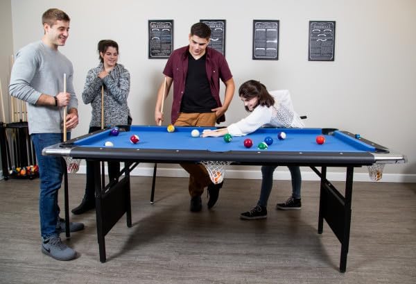 Hathaway Fairmont 6 Ft Portable Pool Table, Adults Folding Billiards Tables for Game Room with Easy Foldable Storage, Includes Full Set of Billiard Balls, Cues, Chalk & Brush