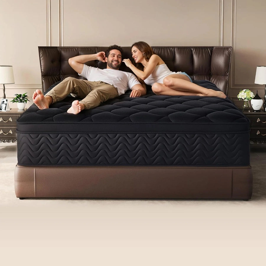 Premium 12 In. King Mattress- Black Diamond Quilted, Individual Pocket Spring And Memory Foam Top, Cooling And Pressure Relief, Bed In A Box
