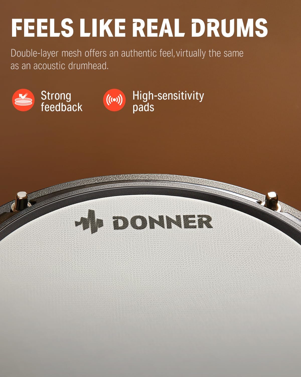 Donner DED-80 Electronic Drum Set, Electric Drum Set for Beginner with 4 Quiet Mesh Drum Pads, 2 Switch Pedal, 180+ Sounds, Throne, On-Ear Headphones, Sticks, and Melodics Lessons Included.