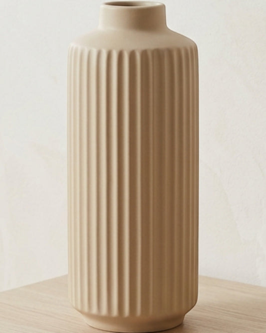 Lhome Ribbed Stoneware Cylinder Vase 28 cm Sand - Lifestyle view