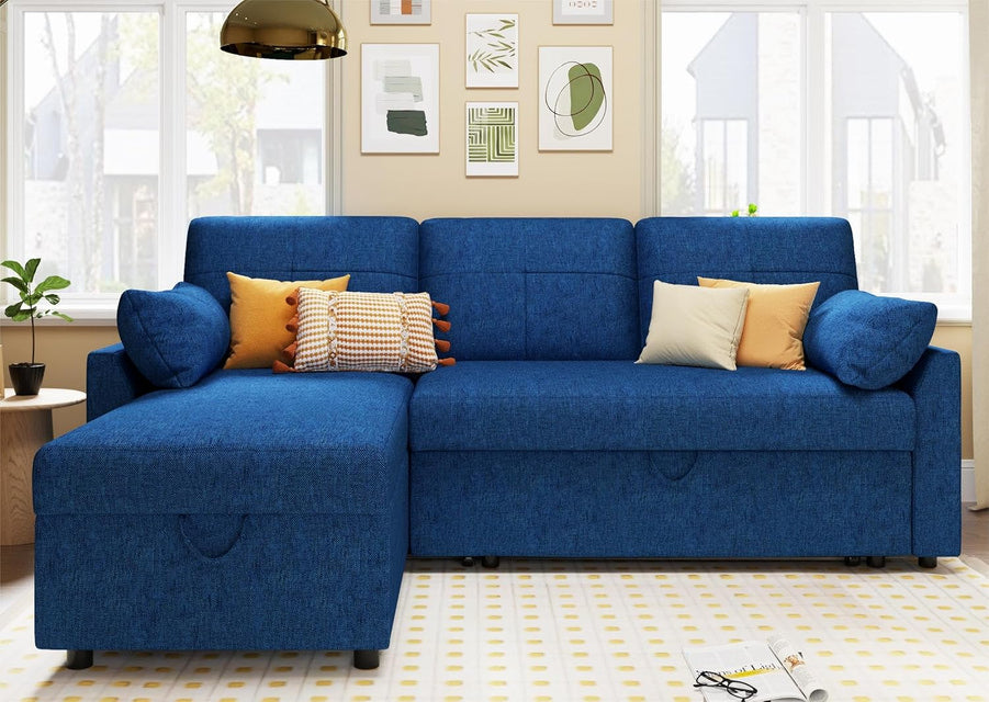 VanAcc Sofa Bed, Sleeper Sofa With Storage Chaise 2-in-1 Pull Out Couch Living Room
