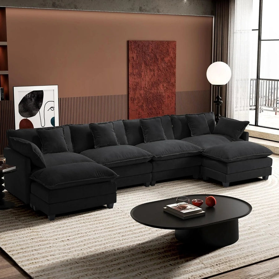 111.4 In. L-Shaped Modern Sofa Modular Cloud Sofa Ottoman 4-Seater Chenille Deep Seat Sofa