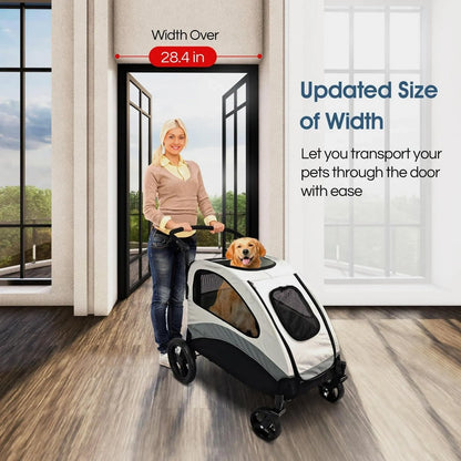 Foldable Pet Stroller For Large Or 2 Dogs Cats Jogger Wagon With 4 Wheels