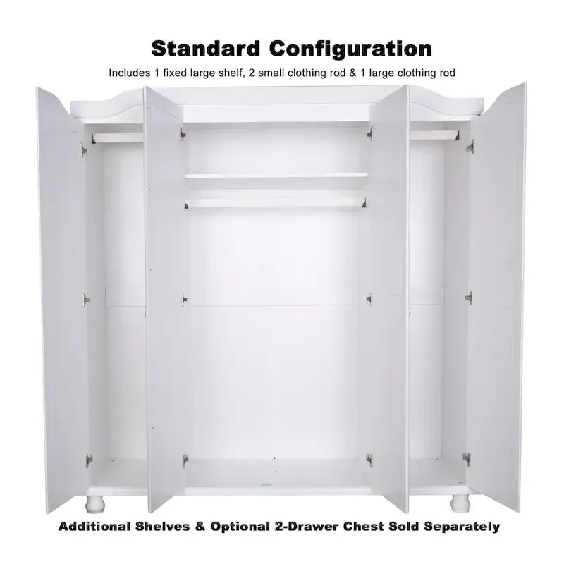 Palace Imports 100% Solid Wood Kyle 4-Door Wardrobe Armoire with Solid Wood or Mirrored Doors