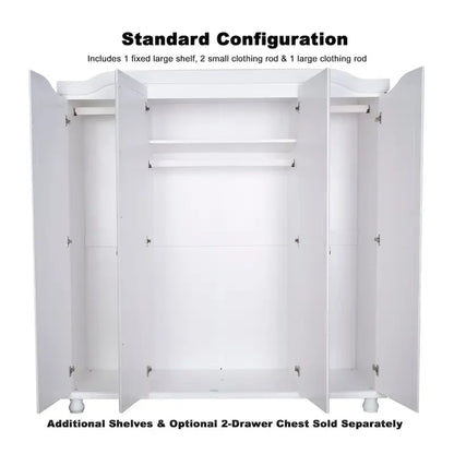 Palace Imports 100% Solid Wood Kyle 4-Door Wardrobe Armoire with Solid Wood or Mirrored Doors