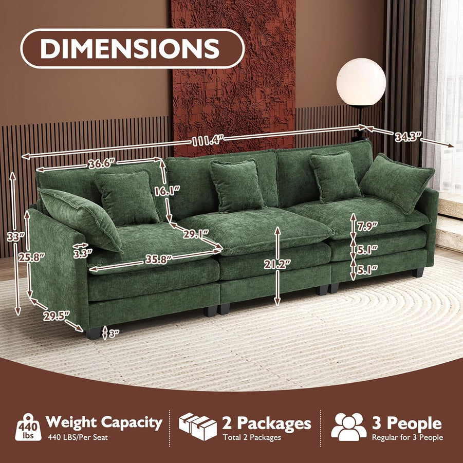 111.4 In. L-Shaped Modern Sofa Modular Cloud Sofa Ottoman 4-Seater Chenille Deep Seat Sofa