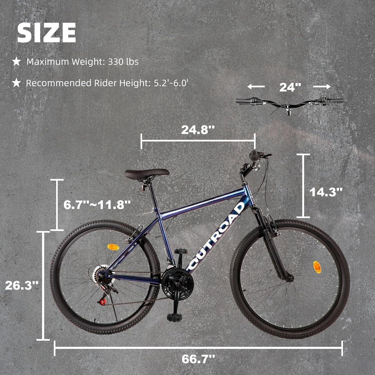 Outroad 26 Inch Mountain Bike, 21-Speed/High-Carbon Steel/Aviation Grade Frame, Dual Disc/V Brake, Adjustable Ergonomic Seat Bycycle for Men Women Adult, Quick Assembly in 20 Minutes