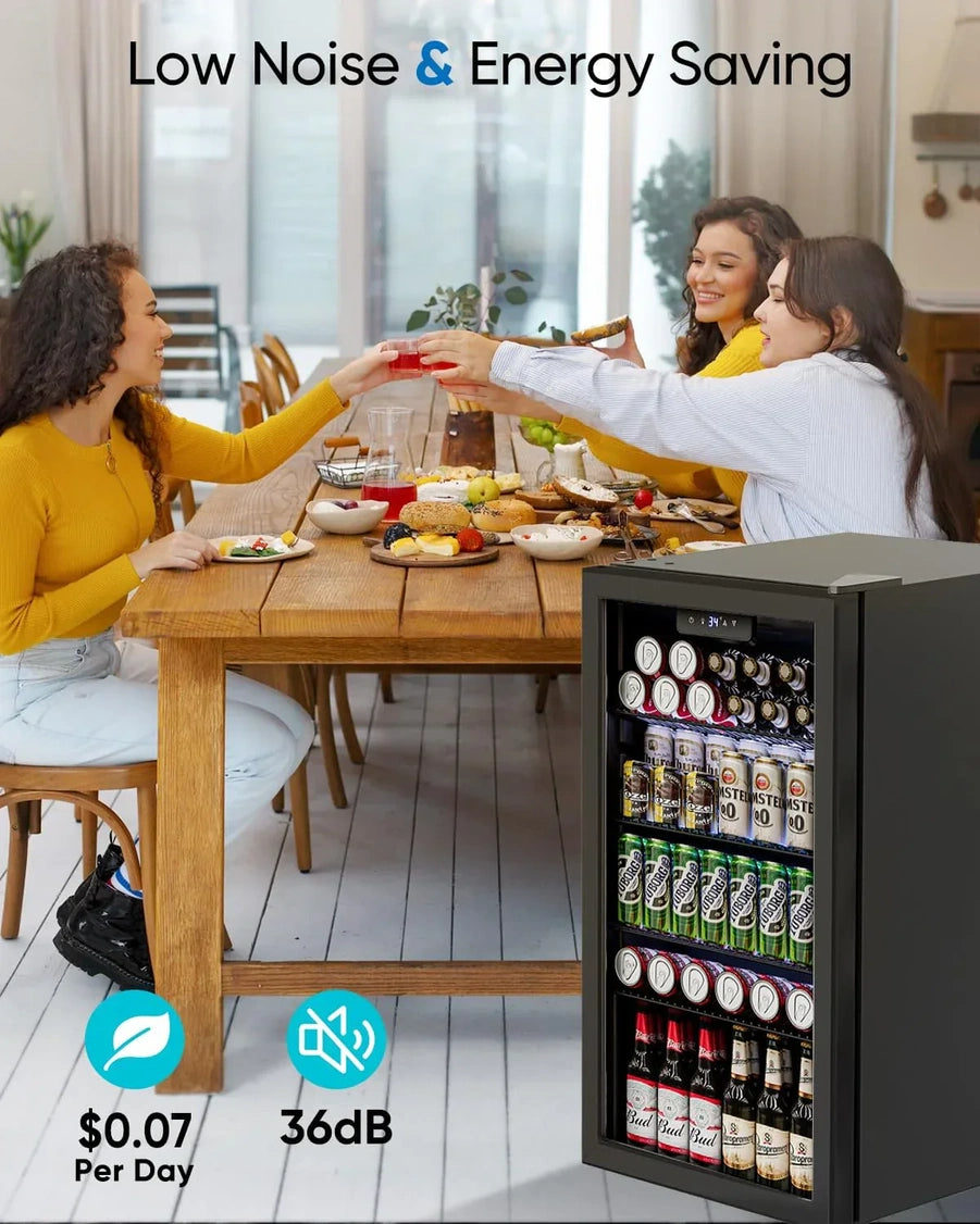 Beverage Refrigerator Cooler 126 Can Mini Fridge Glass Door For Drinks Soda Beer Wine Refrigerator