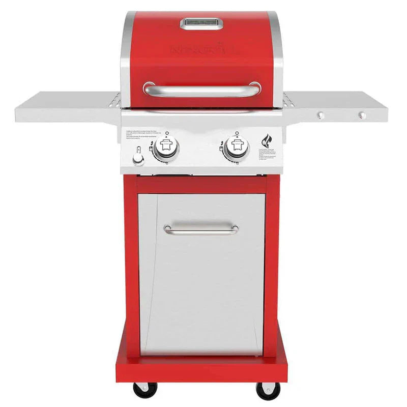 2-Burner Propane Gas Grill, Red, Stainless Steel, 28,000 BTUs, Compact Design