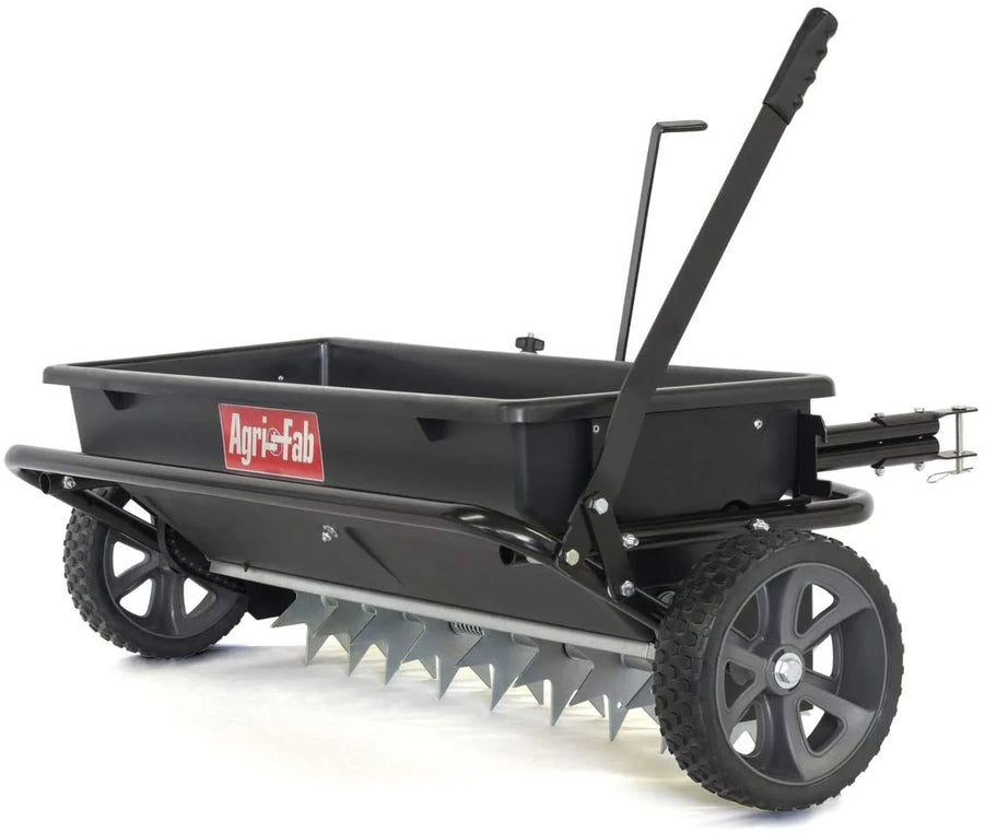 100 Lb. Tow-Behind Lawn And Garden Spiker/Seeder/Drop Spreader For Seed, Fertilizer, Salt, Ice Melt, Designed To Pull Behind Lawn And Garden Tractors