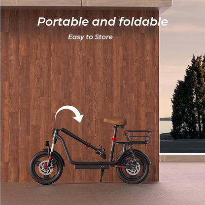 iScooter electric scooter with seat, 37/21 mile range, 28/19/15.6 mph top speed, dual suspension scooter with basket