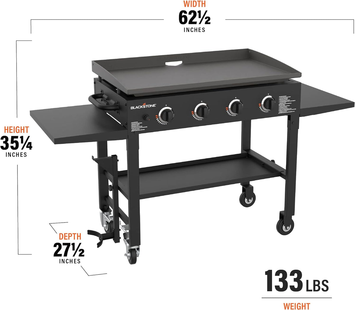 36" Gas Griddle Cooking Station 4 Burner Flat Top Gas Grill Propane Fueled Restaurant Grade Professional 36" Outdoor Griddle Station with Side Stands (1554)