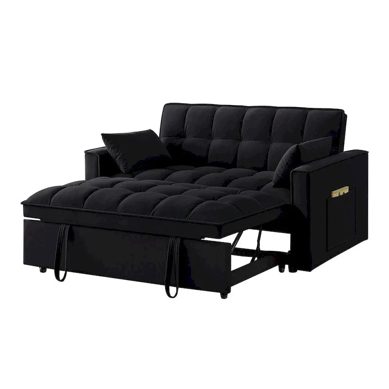 4 in1 Loveseat Sofa Bed with Armrests & Storage Pockets, Multi-Function Tufted Pull-out Sofa Bed with Adjustable Backrest