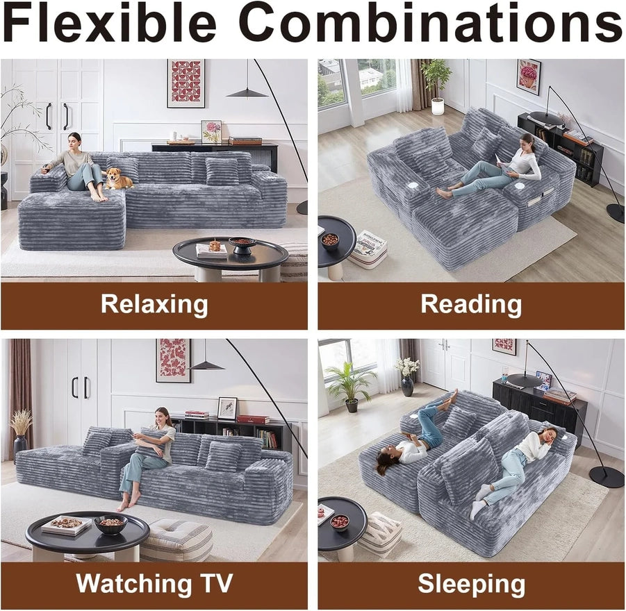 Cloud Sectional Couch With L-Shape Chaise Modern Modular Sofa Deep Seat Built-In Cup Holder