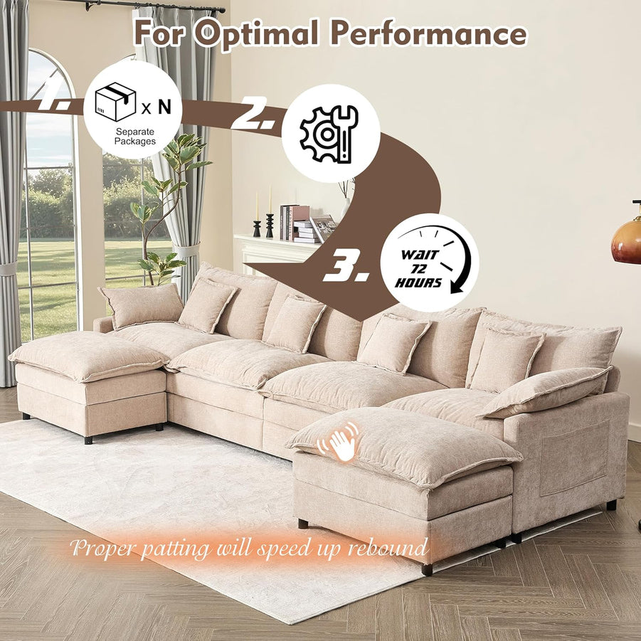 108 In. U Shape Sofa Sectional Sofa Comfortable Cloud Sofa With Removable Footstool