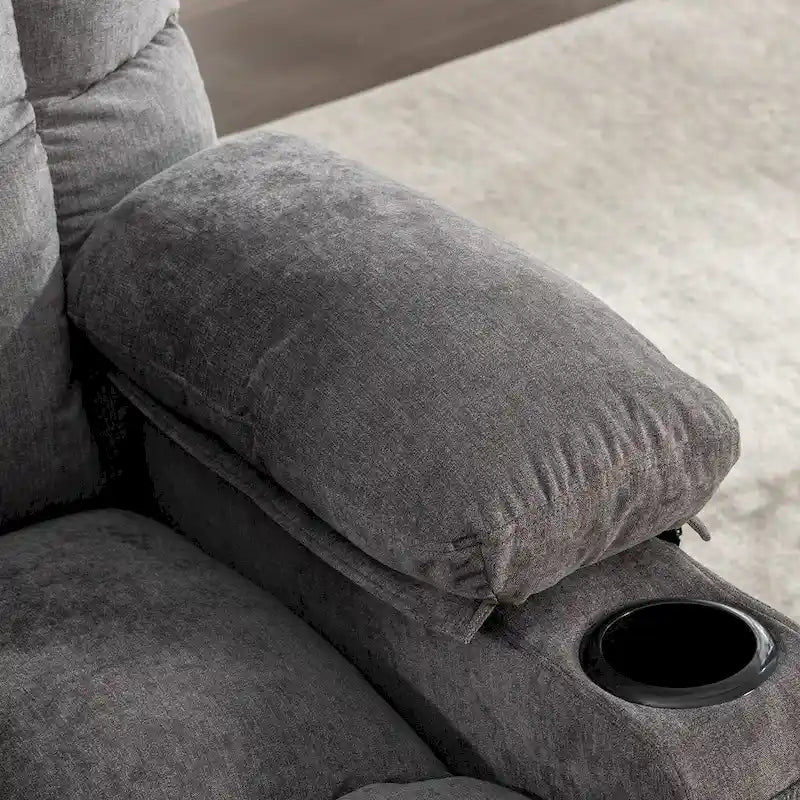 Grey Oversized Recliner with Heat and Massage, 150 Recline, 30 Rocking, USB Charging, and 2 Cup Holders