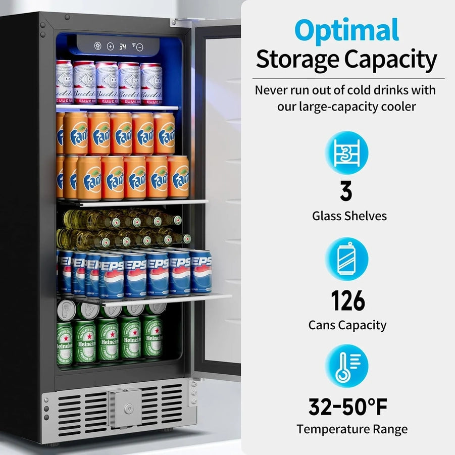 Beverage Refrigerator Cooler- 126 Can Mini Fridge Glass Door For Drinks Soda Beer Wine- Small Refrigerator For Office Bedroom Home Bar