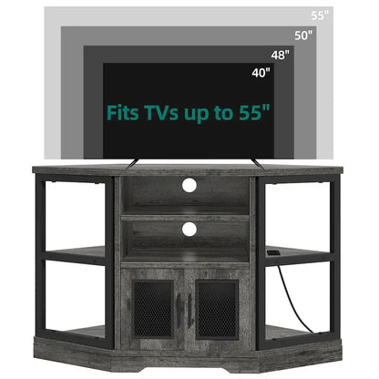 Farmhouse Corner TV Stand Entertainment Center Media Console for TVs up to 55 with Power Outlet