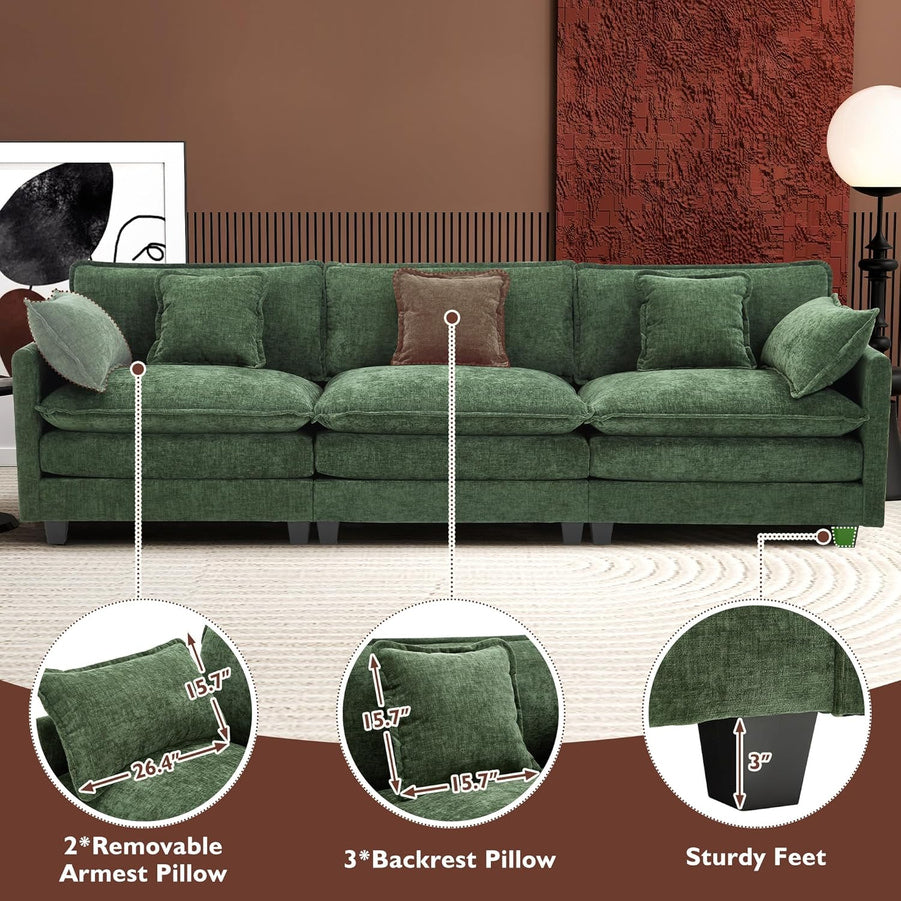 111.4 In. L-Shaped Modern Sofa Modular Cloud Sofa Ottoman 4-Seater Chenille Deep Seat Sofa