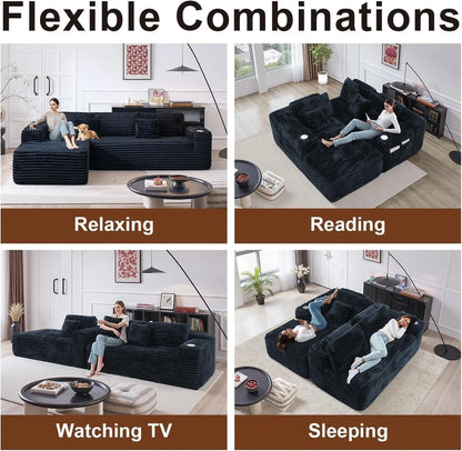 Cloud Sectional Couch With L-Shape Chaise, Modern Modular Sofa With Deep Seat, Built-In Cup Holder And Storage Pocket For Living Room Bedroom