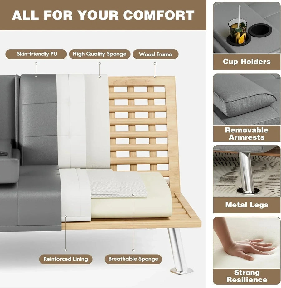 Homall Futon Sofa Bed Leather Futon Couch With Armrests Adjustable Recliner Sleeper Sofa Bed
