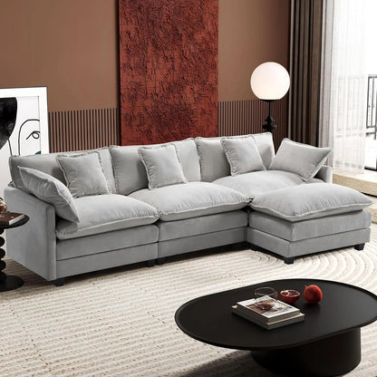 111.4 In. L-Shaped Modern Sofa Modular Cloud Sofa Ottoman 4-Seater Chenille Deep Seat Sofa