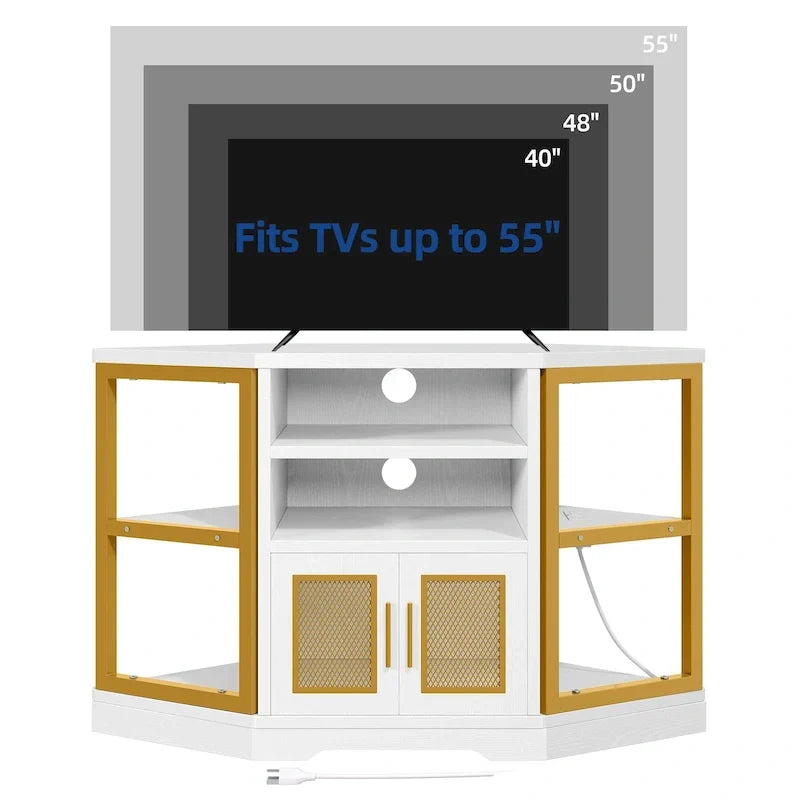 Farmhouse Corner TV Stand Entertainment Center Media Console for TVs up to 55 with Power Outlet