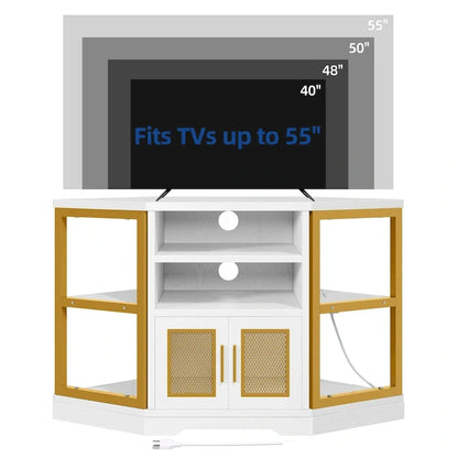 Farmhouse Corner TV Stand Entertainment Center Media Console for TVs up to 55 with Power Outlet