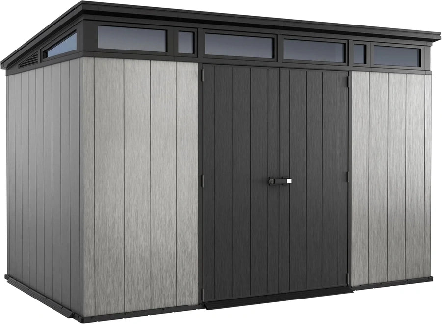 11x7 Modern Resin Outdoor Storage Shed Kit-Perfect To Store Patio Furniture, Garden Tools Bike Accessories, Beach Chairs And Lawn Mower