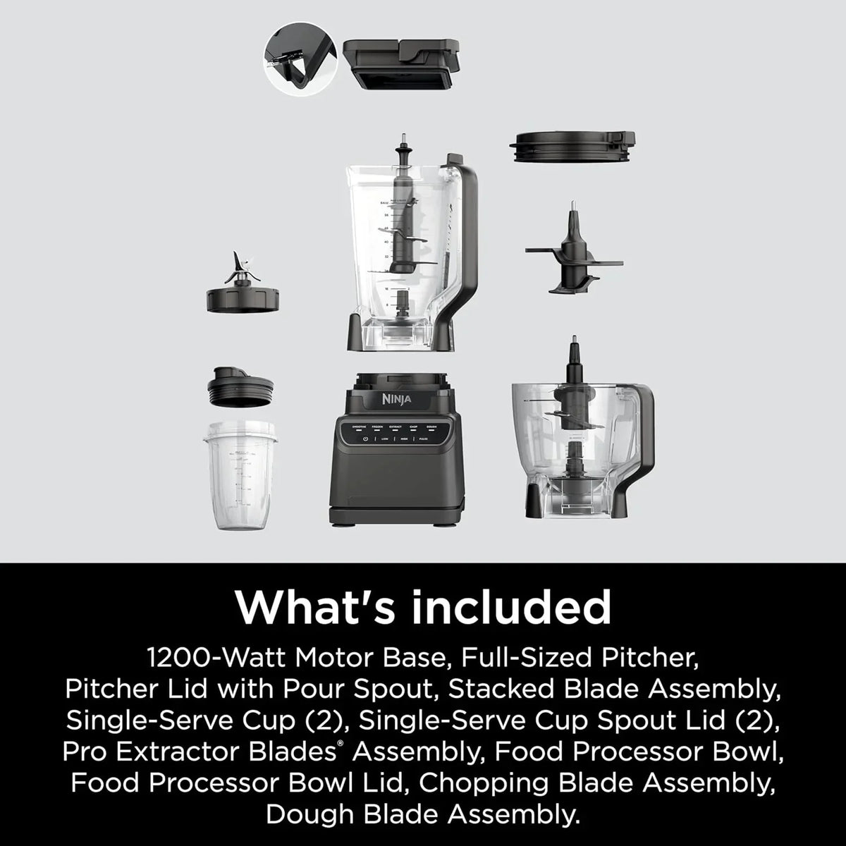 Ninja Mega Kitchen System, 1500 Watt Stand Mixer (2.1 Liters) and Food Processor (8 Cups) with (2) 473 ml Takeaway Cups
