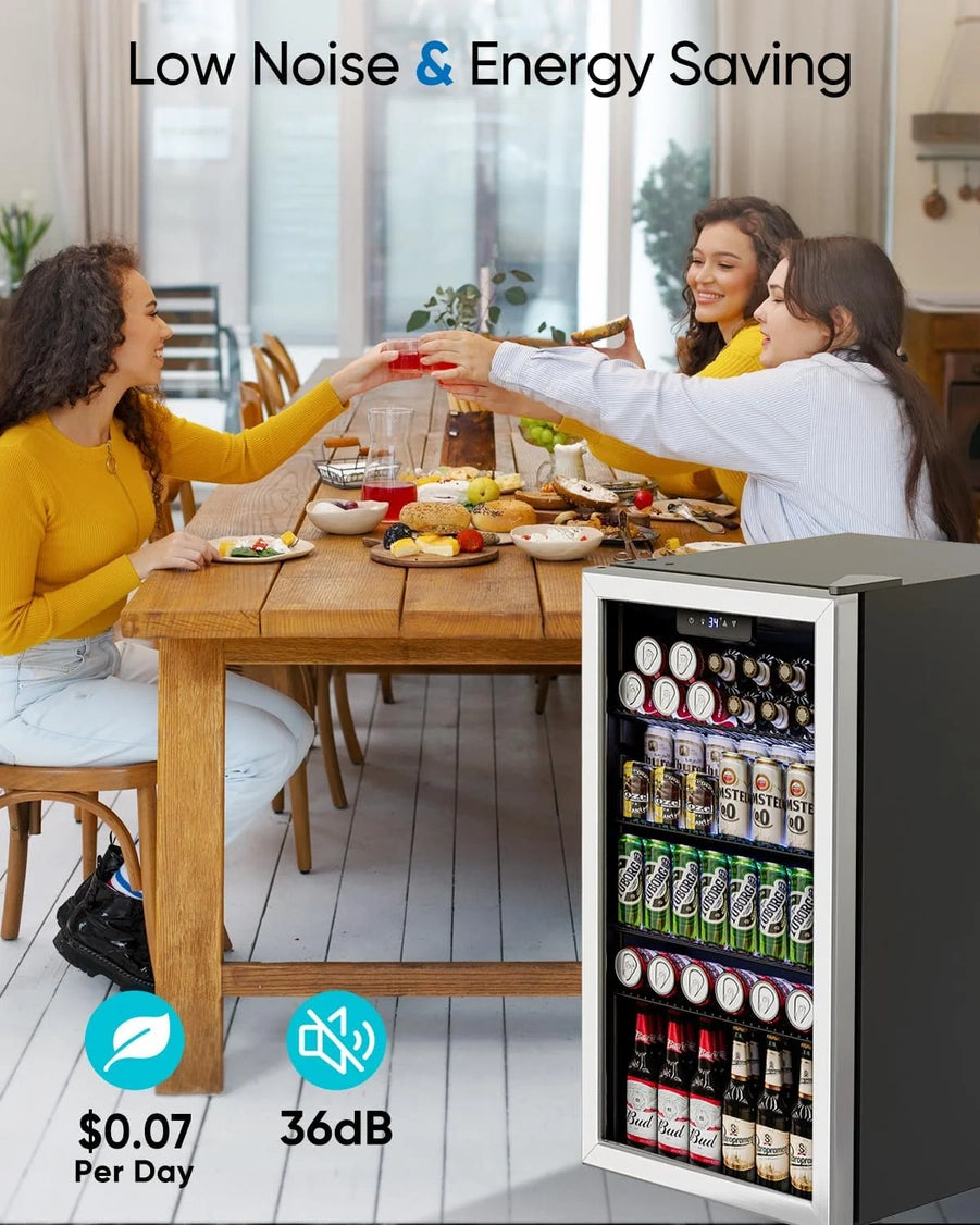 Beverage Refrigerator Cooler- 126 Can Mini Fridge Glass Door For Drinks Soda Beer Wine- Small Refrigerator For Office Bedroom Home Bar