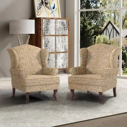 2 Set Traditional Wingback Accent Chairs Upholstered Armchair