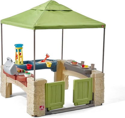All-Round Play Patio With Canopy, Kids Indoor And Outdoor Kitchen Play Set