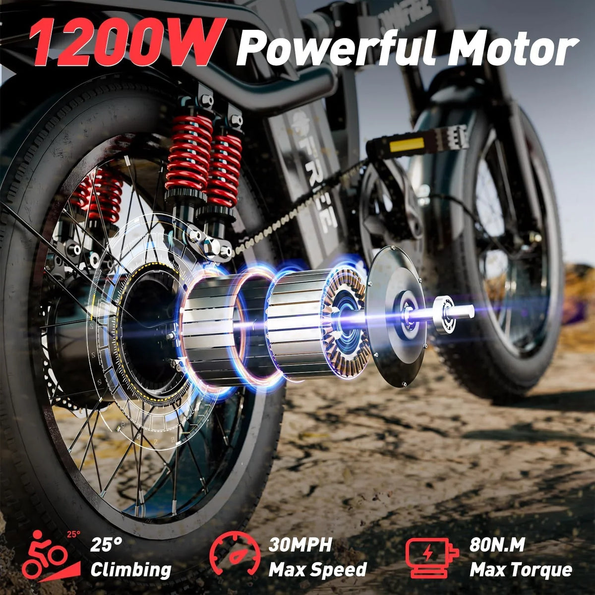 T1 Electric Bike for Adults 1200W Motor, 31MPH, 48V 20AH Folding E-Bike,16 * 3" Tire Mountain Snow Bike LED Display 330lbs Load Capacity - Tomofree Black