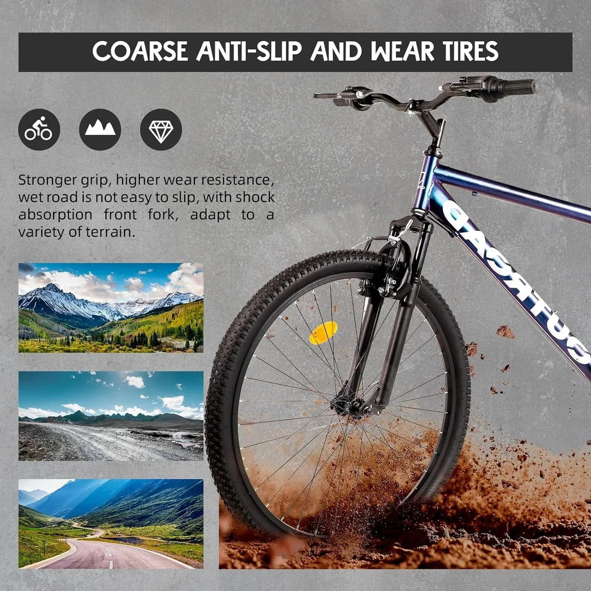 Outroad 26 Inch Mountain Bike, 21-Speed/High-Carbon Steel/Aviation Grade Frame, Dual Disc/V Brake, Adjustable Ergonomic Seat Bycycle for Men Women Adult, Quick Assembly in 20 Minutes
