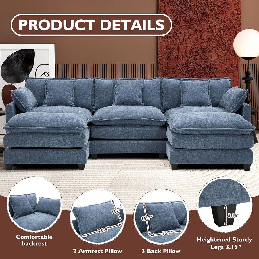 111.4 In. L-Shaped Modern Sofa Modular Cloud Sofa Ottoman 4-Seater Chenille Deep Seat Sofa