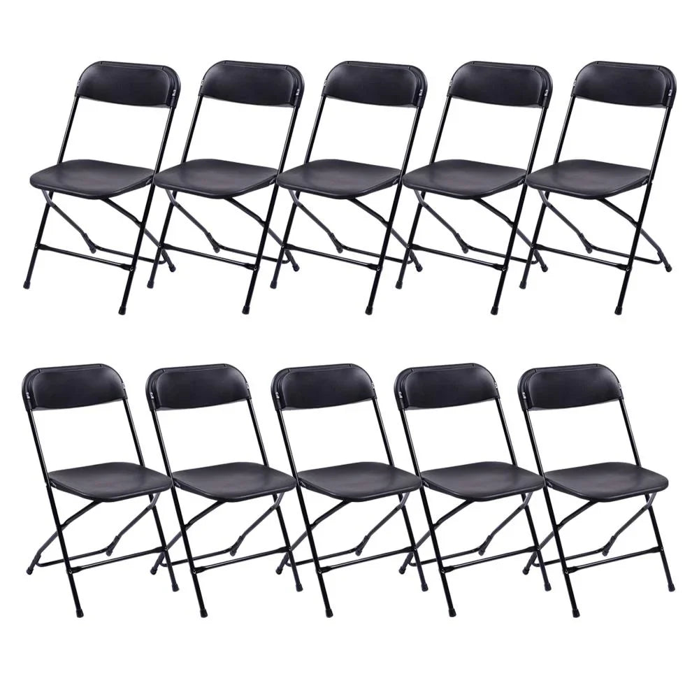 Ktaxon 6ft White Folding Table and 10 Pack Folding Chairs Black, Plastic Table and Chair Set
