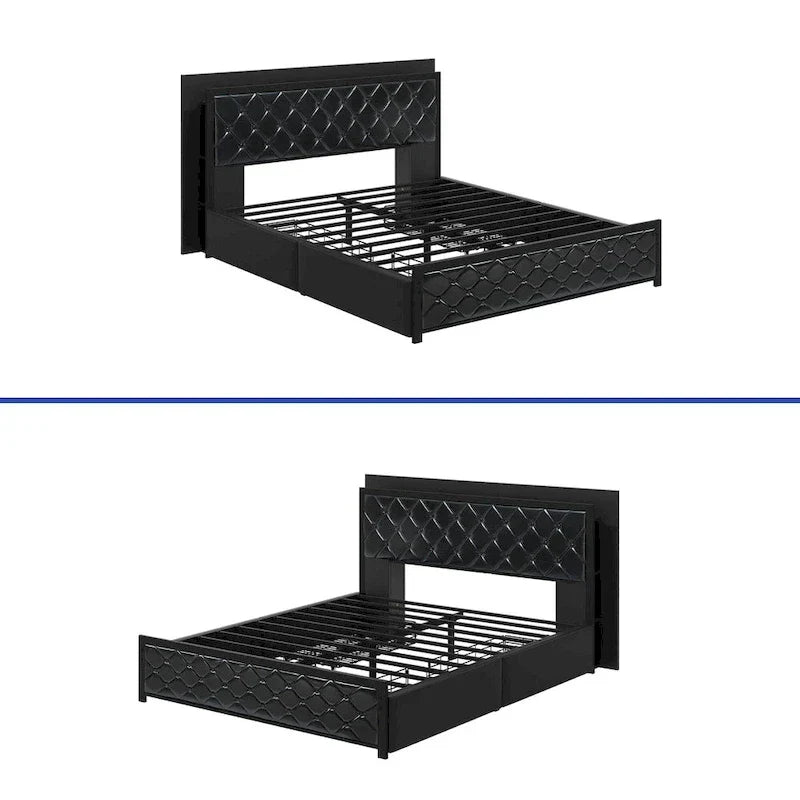Moasis Queen Size PU Bed Frame LED Upholstered Platform Bed Frame