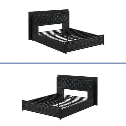 Moasis Queen Size PU Bed Frame LED Upholstered Platform Bed Frame