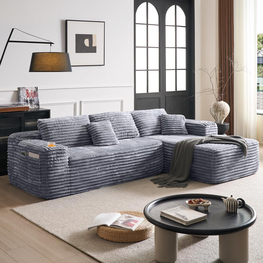 Cloud Sectional Couch With L-Shape Chaise, Modern Modular Sofa With Deep Seat, Built-In Cup Holder And Storage Pocket For Living Room Bedroom