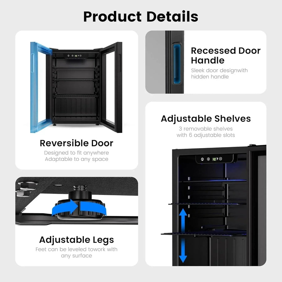Beverage Refrigerator Cooler 126 Can Mini Fridge Glass Door For Drinks Soda Beer Wine Refrigerator