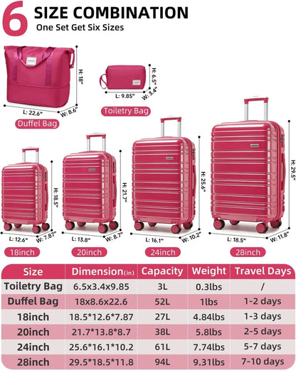 6-piece Luggage Set, Expandable Hardshell Suitcase Set With Spinner Wheels, Lightweight Rolling Luggage Set