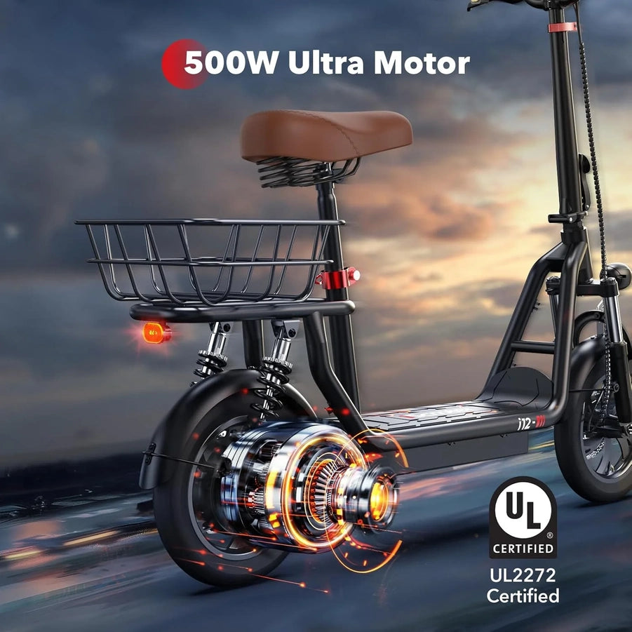 iScooter Electric Scooter With Seat, 37/21 Mile Range, 28/19/15.6 Mph Top Speed, Dual Suspension Scooter With Basket