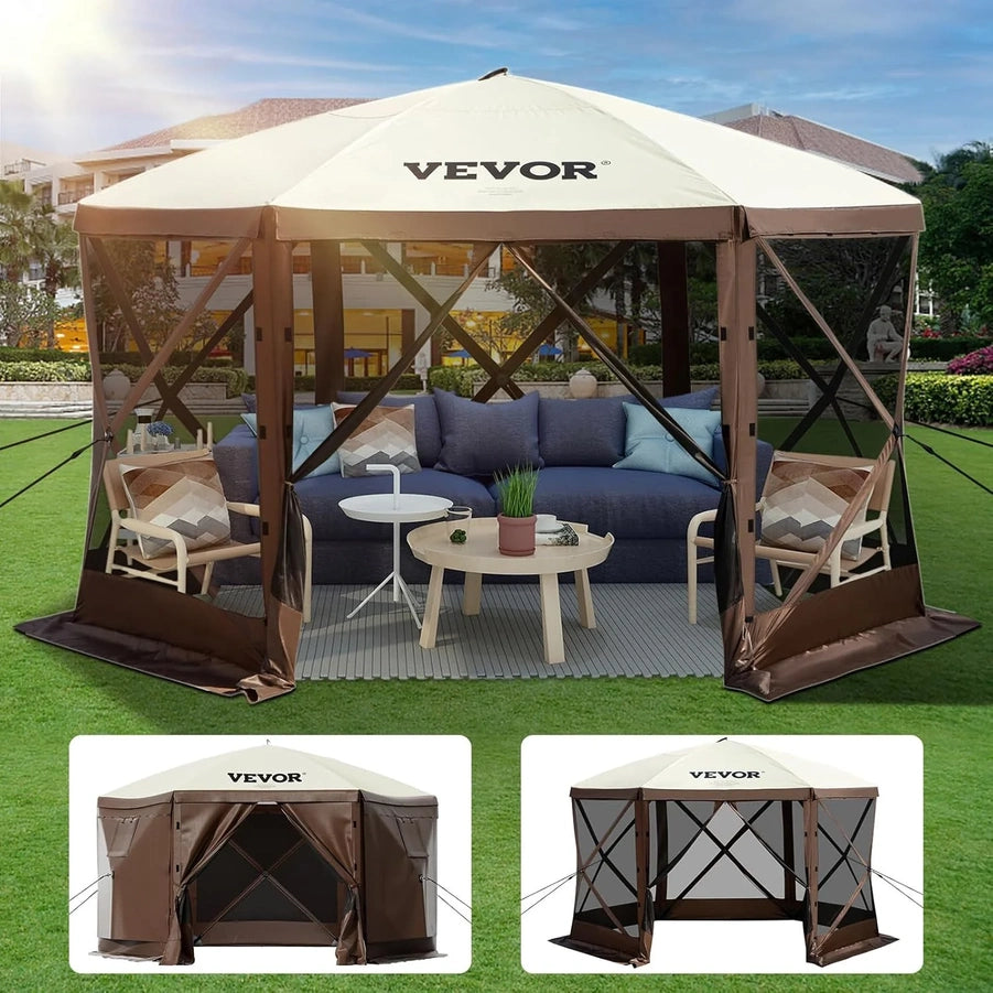 Vevor 12x12ft Pop Up Gazebo Tent With Mosquito Netting, 6 Removable Wind Panels