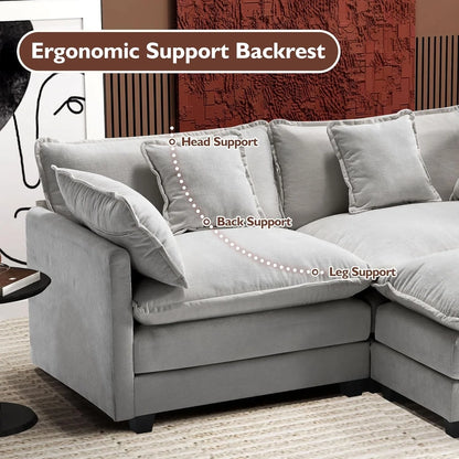 111.4 In. L-Shaped Modern Sofa Modular Cloud Sofa Ottoman 4-Seater Chenille Deep Seat Sofa